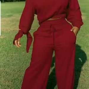 2 Piece Red off the shoulder pants set